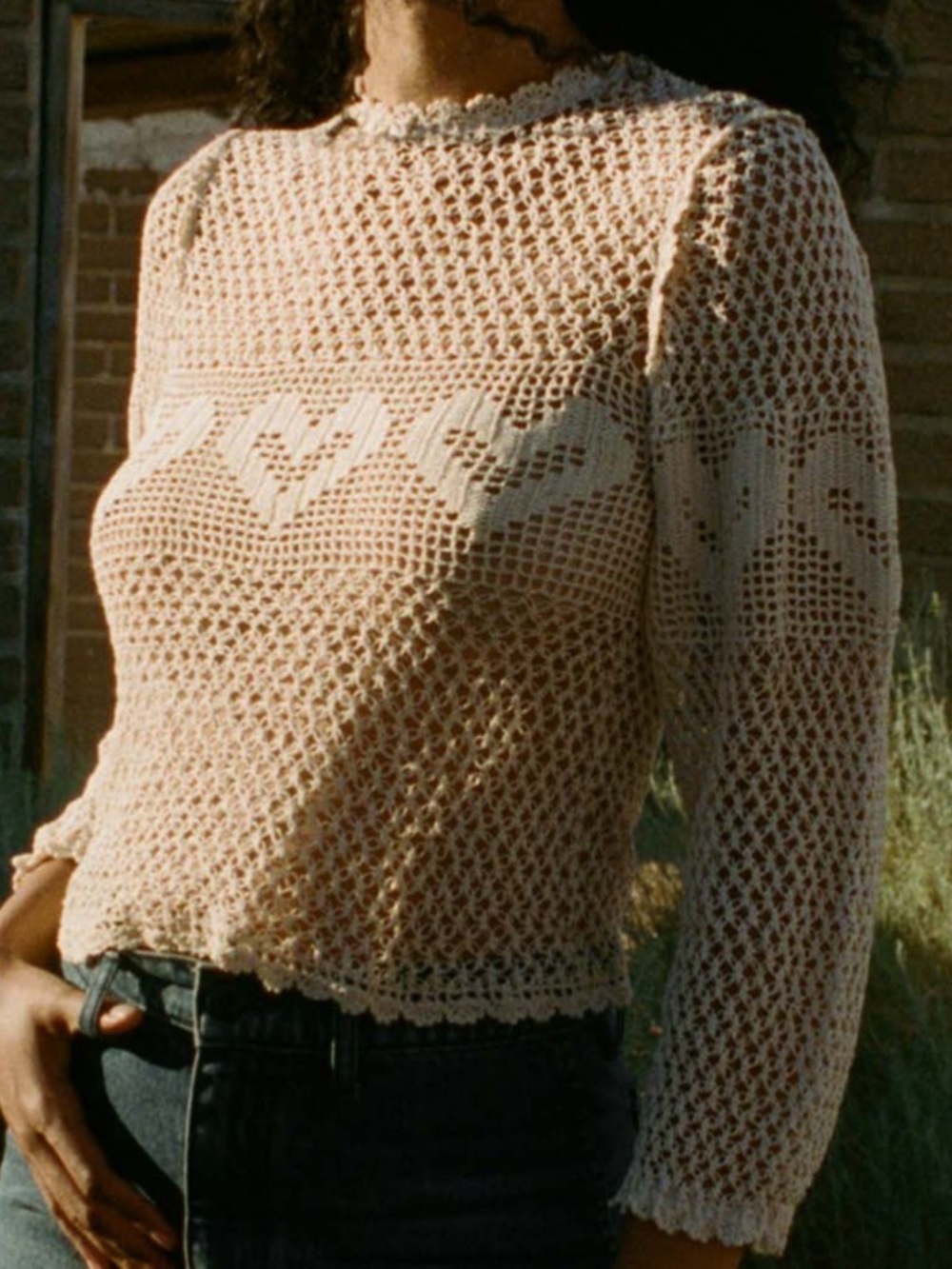 Doen Heirloom Collection Claudia hand-crocheted pima cotton top in Ecru color